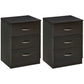 HOMCOM Bedside Table, Modern Night Stand with 3 Drawers and Metal Rail for Bedroom, Dark Brown