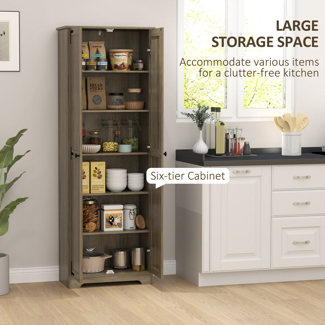 HOMCOM 67" Farmhouse Pantry Cabinet with 2 Doors, Tall Storage Cabinet with Adjustable Shelves, Distressed White