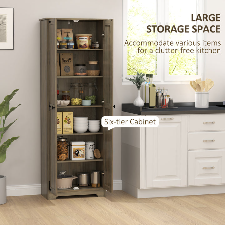 HOMCOM 67" Farmhouse Pantry Cabinet with 2 Doors, Tall Storage Cabinet with Adjustable Shelves, Distressed White