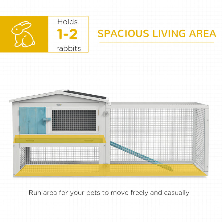 PawHut Wooden Rabbit Hutch Guinea Pig House with Removable Tray, Openable Roof, Trough, Run for Tortoises and Ferrets, Grey