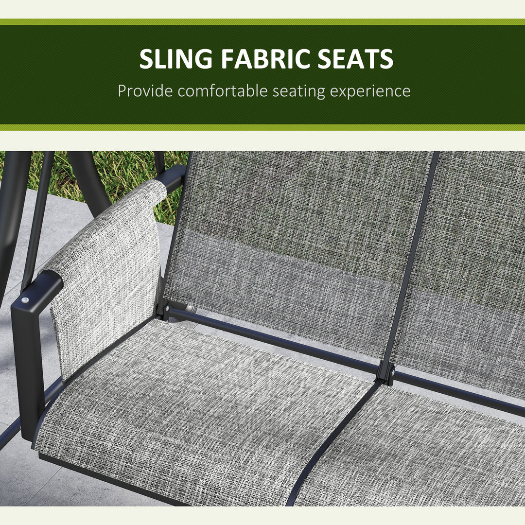 Outsunny 3 Person Porch Swing Outdoor Swing Chair with High Back Design, Side Pouches and Adjustable Canopy, Dark Grey