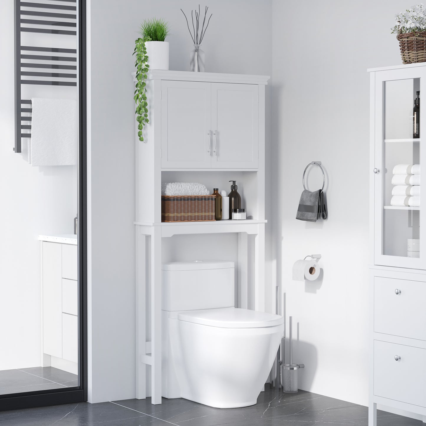 kleankin Over the Toilet Storage, Bathroom Cabinets Over Toilet, Cabinet Above Toilet with Doors and Shelves