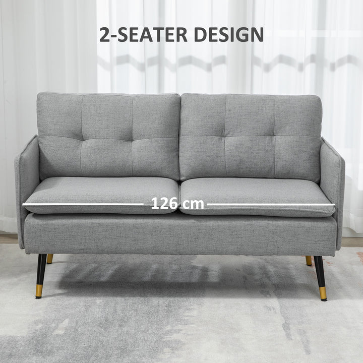 HOMCOM 55" Loveseat Sofa, Linen Love Seat w/ S spring, Steel Legs and Button Tufting, Small Couch for Living Room, Grey