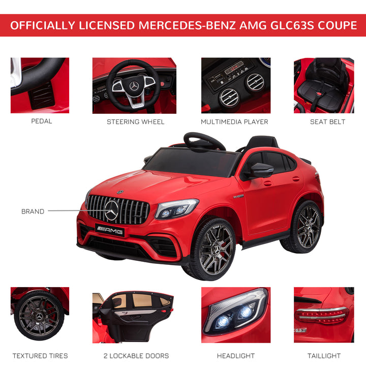 Aosom 12V/7AH Kids Ride on Car, Mercedes Benz AMG GLC63S Coupe, Electric Car with Remote Control, Handle, 2 Speed, with Music, Electric Light, Easy to Move, Red