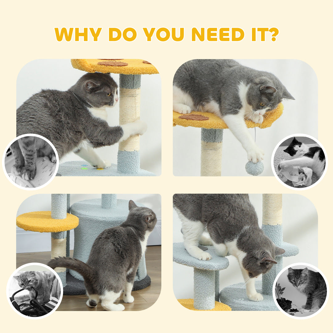 PawHut Cat Tree for Indoor Cats, 31.5 inch Cat Tower with Plush Perch, Platform, Condo, Scratching Post and Toy Ball, Blue