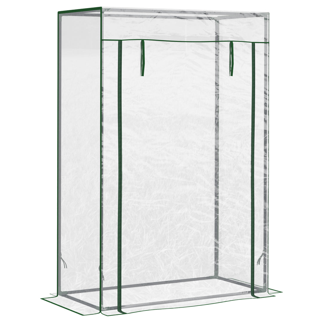 Outsunny 40"L x 20"W x 59"H Walk-in Garden Greenhouse with Steel Frame Outdoor Hot House Tomato Plant Warm House w/ Roll up Door, Plastic Cover, Clear