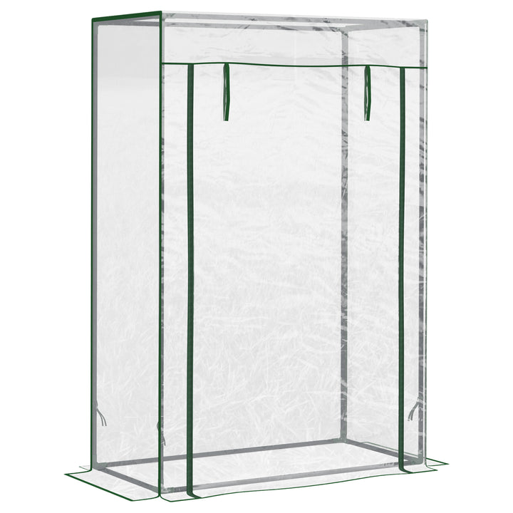 Outsunny 40"L x 20"W x 59"H Walk-in Garden Greenhouse with Steel Frame Outdoor Hot House Tomato Plant Warm House w/ Roll up Door, Plastic Cover, Clear