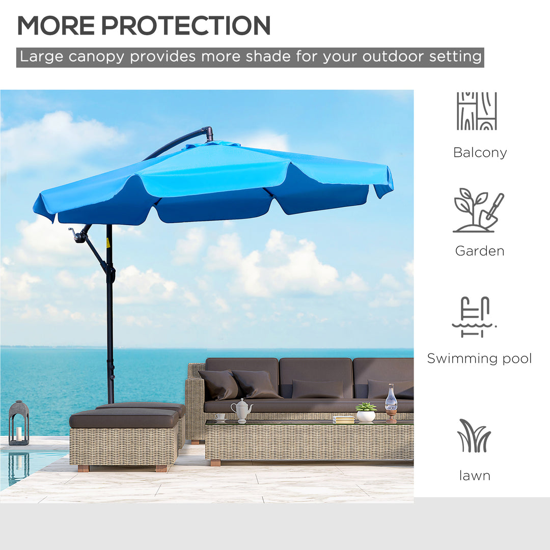 Outsunny 9FT Offset Hanging Patio Umbrella Cantilever Umbrella with Easy Tilt Adjustment, Cross Base and 8 Ribs for Backyard, Poolside, Lawn and Garden, White
