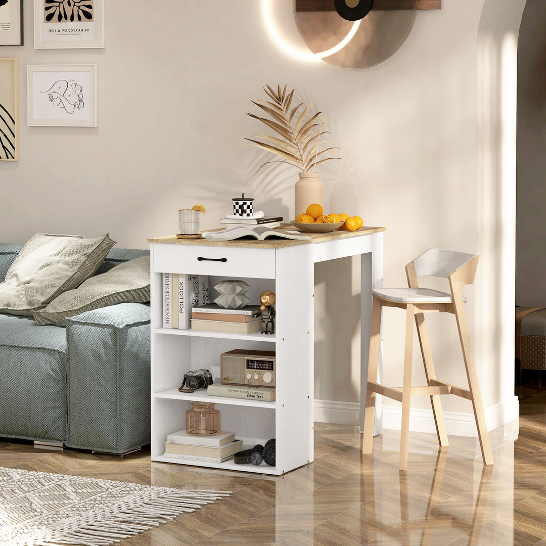 HOMCOM Bar Table with Drawer and 3 Storage Shelves, Bar Height Table, High Top Pub Table for Home Bar, Kitchen, Grey