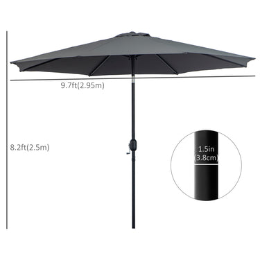 Outsunny 10' x 8' Round Market Umbrella, Patio Umbrella with Crank Handle and Tilt, Outdoor Parasol for Garden, Bench, Lawn, Grey
