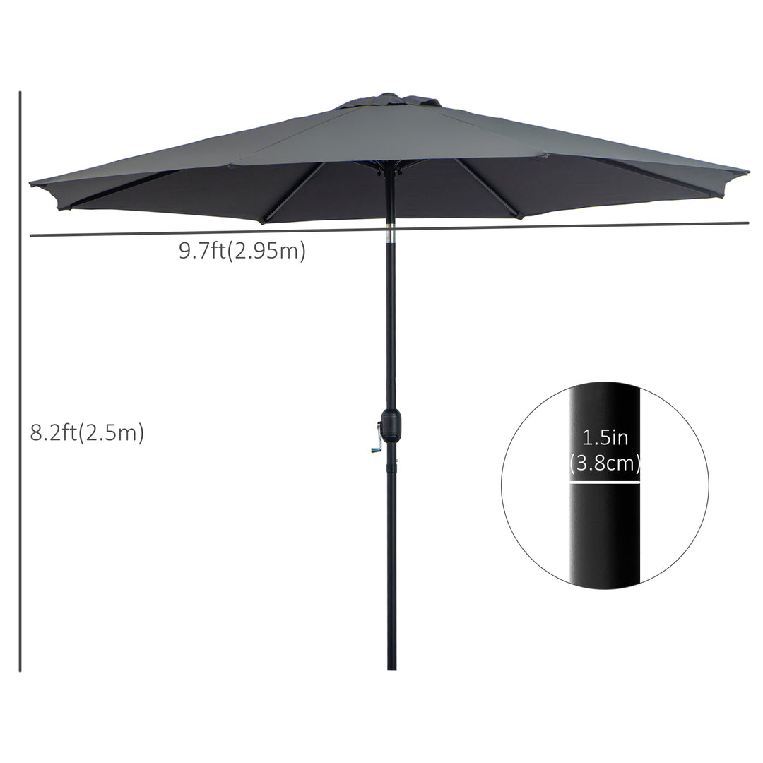 Outsunny 10' x 8' Round Market Umbrella, Patio Umbrella with Crank Handle and Tilt, Outdoor Parasol for Garden, Bench, Lawn, Grey