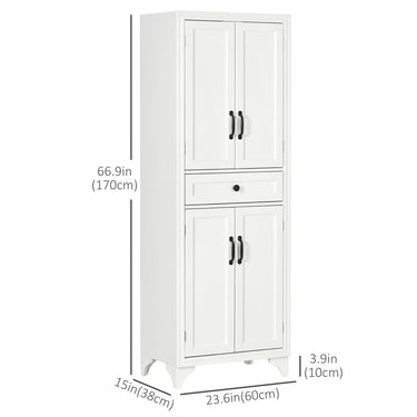 HOMCOM Freestanding Storage Cabinet, Kitchen Pantry Cabinet with 2 Shelves, 4 Doors, Kitchen Storage Cabinets for Dining Room