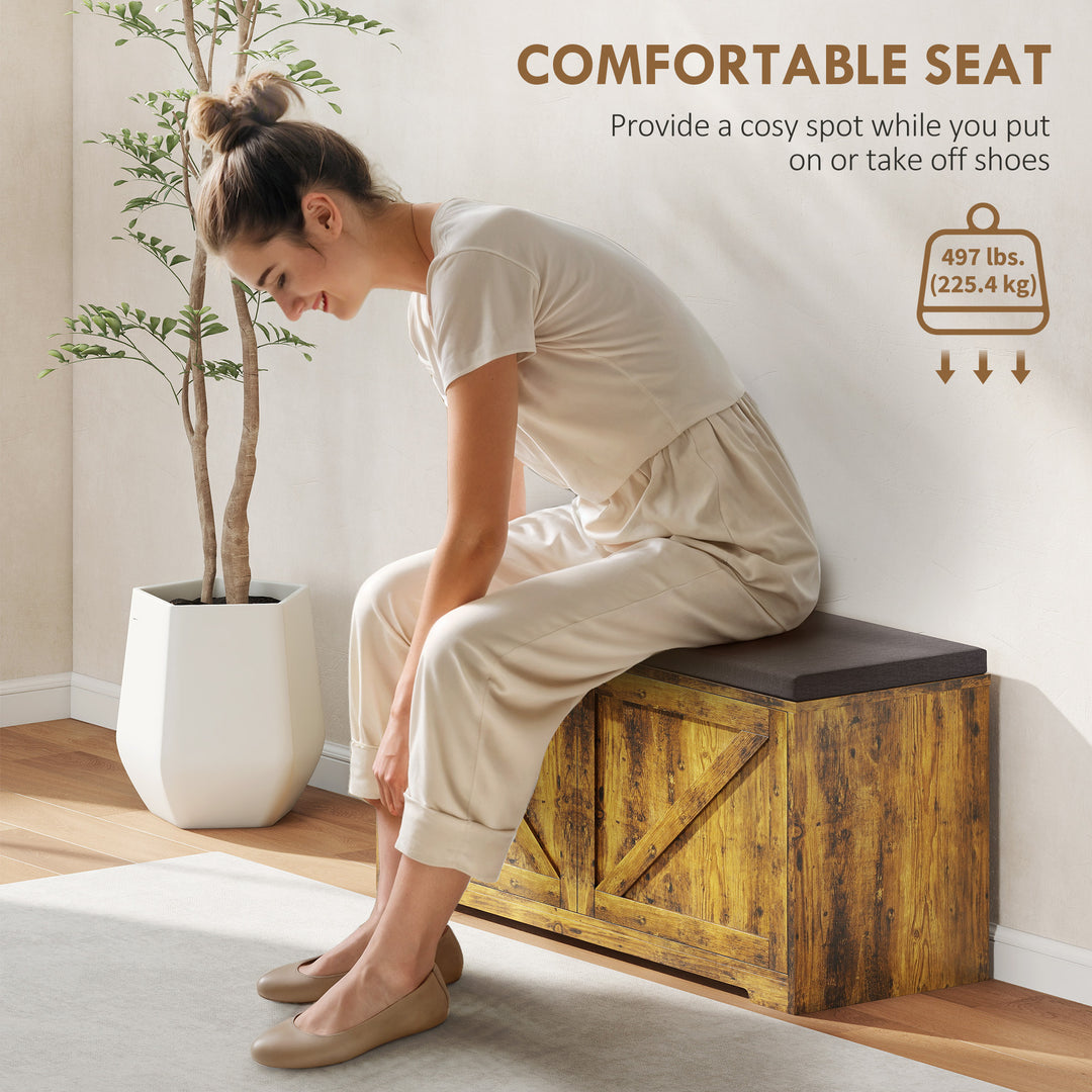 HOMCOM Shoe Storage Bench with Padded Seat, Entryway Bench Holds up to 352 lb, Shoe Organizer, 8 Pairs, Light Grey