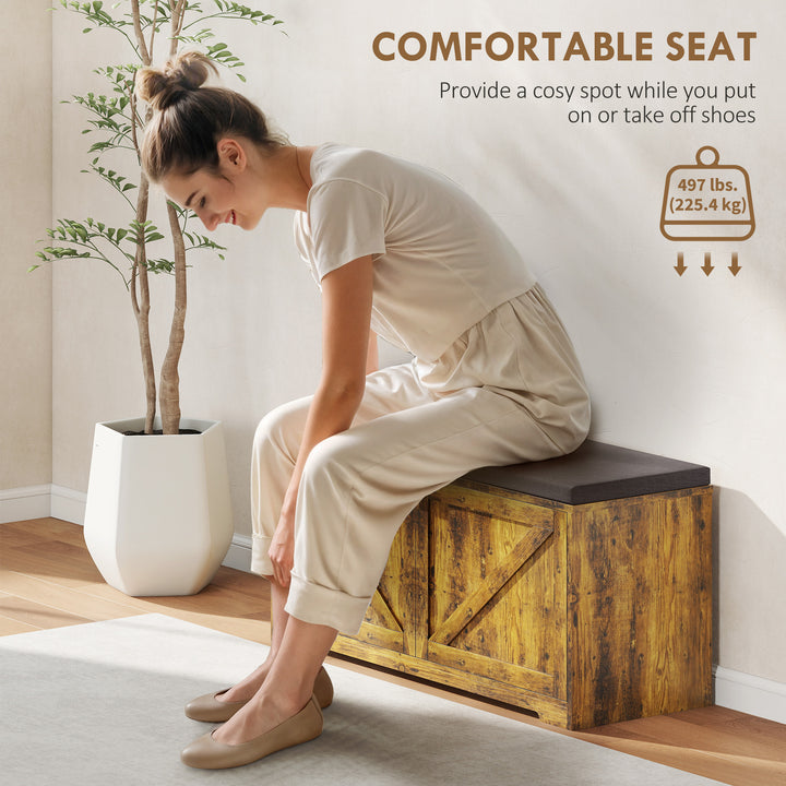 HOMCOM Shoe Storage Bench with Padded Seat, Entryway Bench Holds up to 352 lb, Shoe Organizer, 8 Pairs, Light Grey