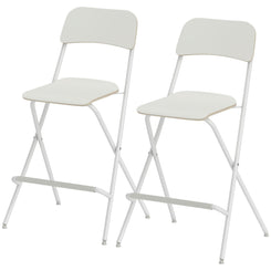 HOMCOM Folding Bar Stools Set of 2, Counter Height Foldable Stool with Wooden Effect Seat and Steel Frame for Kitchen, White