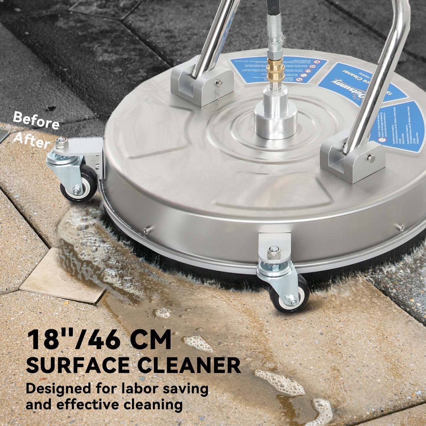 Outsunny 16" Pressure Washer Surface Cleaner with 4 Wheels, Stainless Steel Power Washer Surface Cleaner with 1/4" Quick Connector, 2 Extension Wands, 3600 PSI, Silver