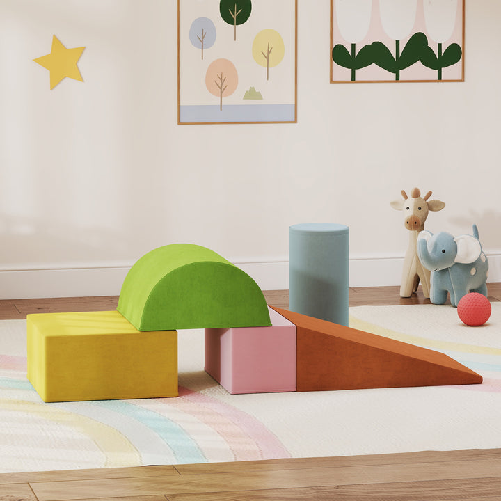 Qaba Climbing Toys for Toddlers with Removable Cover, Indoor Activity Play Set for Crawling, Sliding, Blue/Green