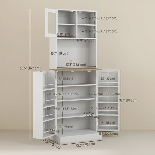 HOMCOM 66.5" Tall Kitchen Pantry Cabinet, Kitchen Hutch, Microwave Cabinet with Adjustable Shelves for Dining Room, White