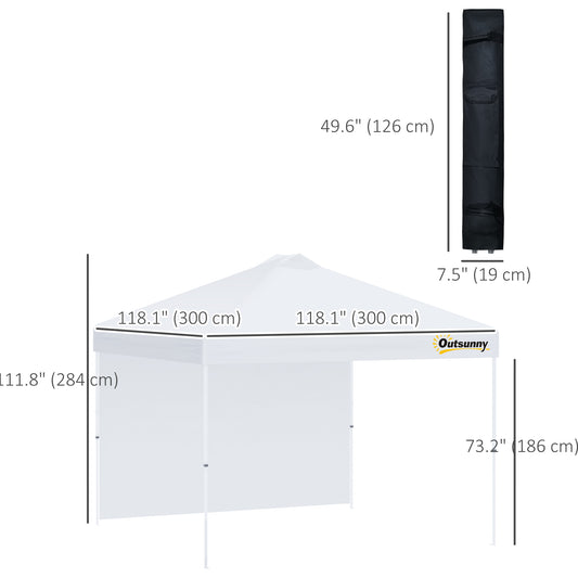 Outsunny 10' x 10' Pop Up Canopy Tent with Adjustable Height, 1 Sidewall, and Wheeled Carry Bag for Outdoor, Garden, Patio, White