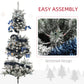 HOMCOM 5ft Prelit Artificial Christmas Tree with Blue Ornaments, Flocked Christmas Tree with LED Lights for Holiday