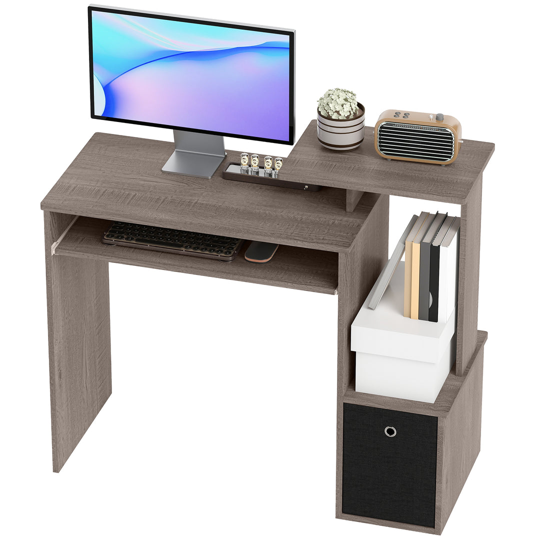 HOMCOM Computer Desk with Sliding Keyboard Tray Storage Drawer Shelf Home Office Workstation Grey