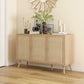 HOMCOM Kitchen Sideboard Cabinet, Boho Storage Cabinet with Shelves, Wood Legs, Decorative Rattan Doors, Natural