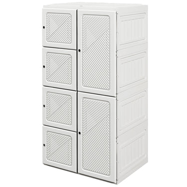 HOMCOM Portable Wardrobe, Foldable Clothes Storage Organzier with 5 Compartments, 1 Hanging Rod, Magnet Doors, White