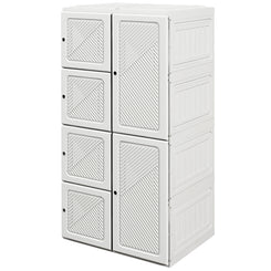 HOMCOM Portable Wardrobe, Foldable Clothes Storage Organzier with 5 Compartments, 1 Hanging Rod, Magnet Doors, White