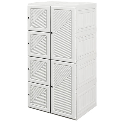 HOMCOM Portable Wardrobe, Foldable Clothes Storage Organzier with 5 Compartments, 1 Hanging Rod, Magnet Doors, White