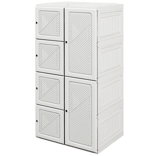 HOMCOM Portable Wardrobe, Foldable Clothes Storage Organzier with 5 Compartments, 1 Hanging Rod, Magnet Doors, White