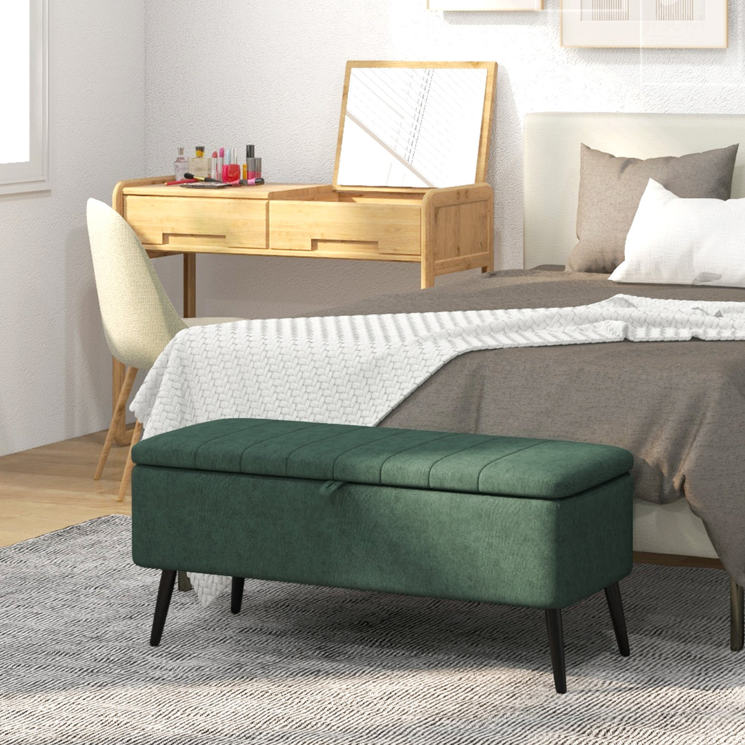 HOMCOM 40" Ottoman with Storage, Linen Upholstered Storage Ottoman Bench with Steel Legs for Living Room, Bedroom Grey