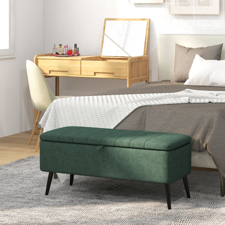 HOMCOM 40" Ottoman with Storage, Linen Upholstered Storage Ottoman Bench with Steel Legs for Living Room, Bedroom Grey