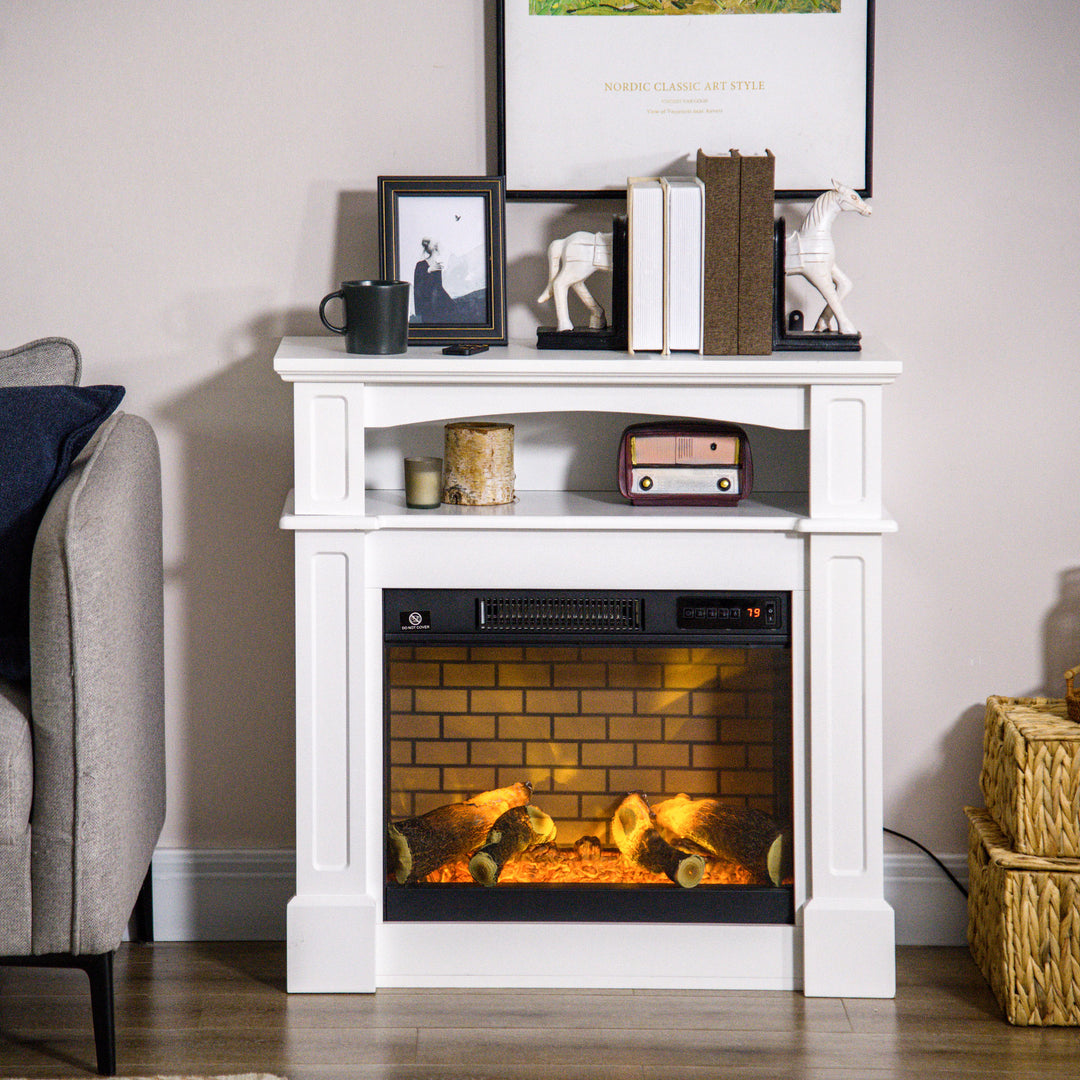 HOMCOM Electric Fireplace with Mantel, Freestanding Heater Corner Firebox with Remote Control, 700W/1400W, White