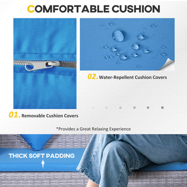 Outsunny 5 Pieces Wicker Patio Conversation Dining Furniture Set with Cushions, Table and Ottomans, Bright Blue