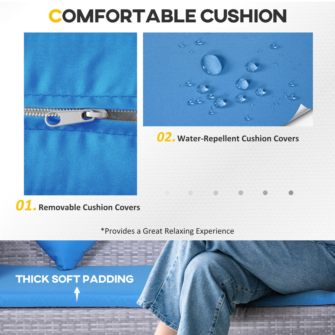 Outsunny 5 Pieces Wicker Patio Conversation Dining Furniture Set with Cushions, Table and Ottomans, Bright Blue