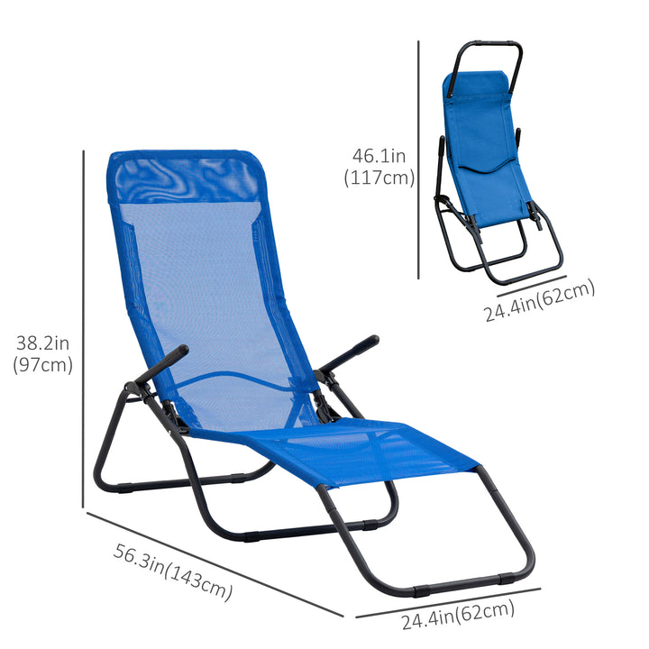 Outsunny Foldable Patio Lounge Chair, Outdoor Beach Lounger with Breathable Mesh Fabric, Zero Gravity Chair with Reclining, Footrests, and Armrests, for Garden, Pool, Blue
