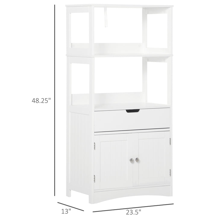 kleankin Bathroom Floor Cabinet, Free Standing Kitchen Cupboard with Shelves, Drawer and Doors, Storage Organizer for Living Room, White