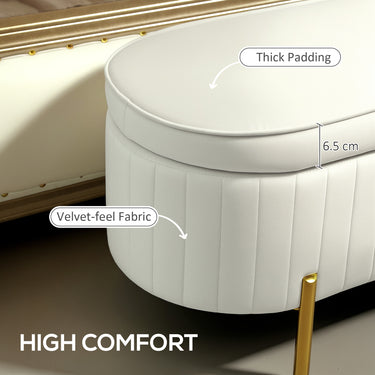 HOMCOM Upholstered Bedroom Bench, Channel Tufted Ottoman Bench with Thick Padding and Metal Legs, Cream White