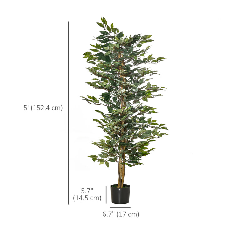 HOMCOM 5FT Artificial Ficus Tree, Fake Tree with Leaves, Faux Plant in Nursery Pot for Indoor Decoration