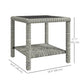 Outsunny 19" Outdoor Wicker Coffee Table with Glass Top, Storage Shelf for Garden Porch Balcony Deck, Dark Grey