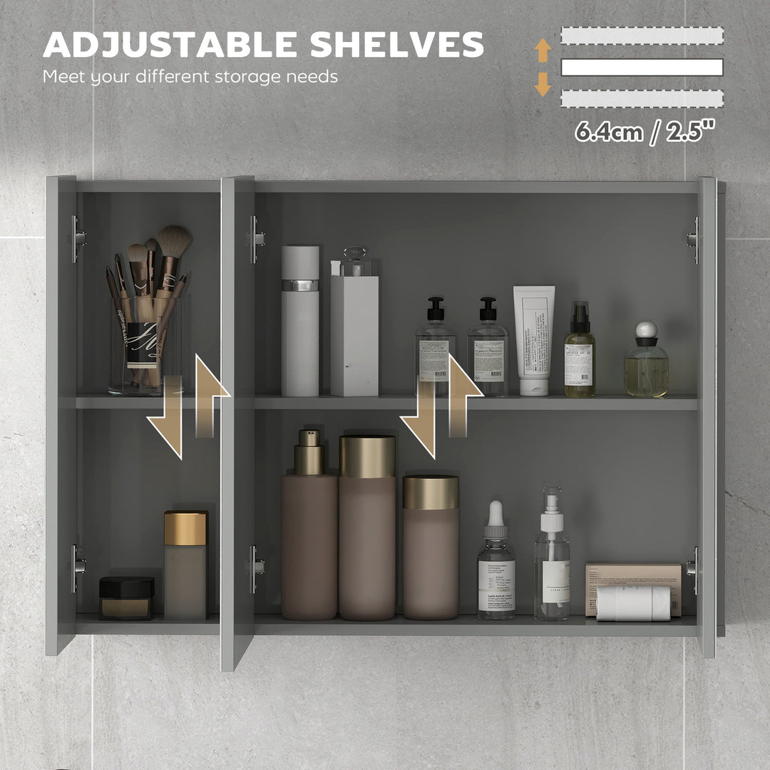 kleankin 28" x 24" Wall Mounted Mirror Cabinet, Bathroom Medicine Cabinet with Mirror, 3 Doors and Adjustable Shelves, White