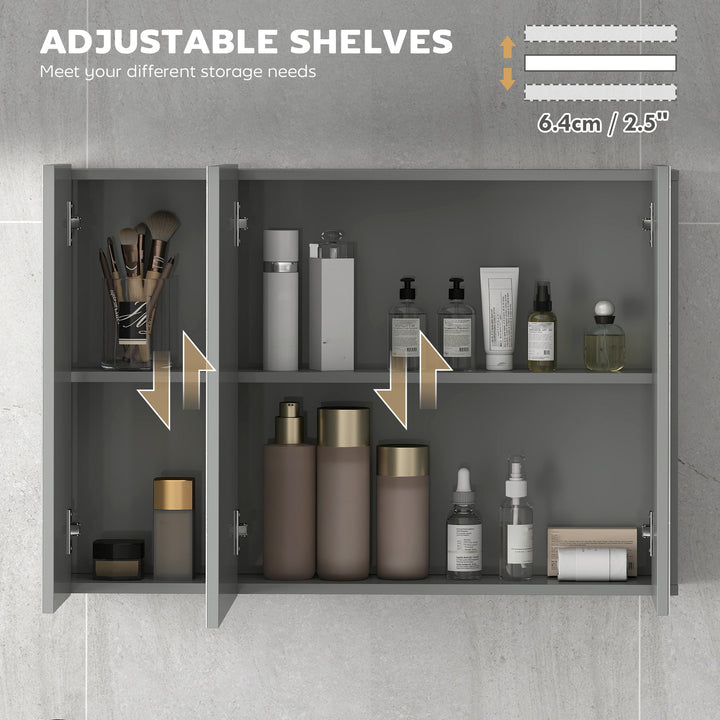 kleankin 28" x 24" Wall Mounted Mirror Cabinet, Bathroom Medicine Cabinet with Mirror, 3 Doors and Adjustable Shelves, White