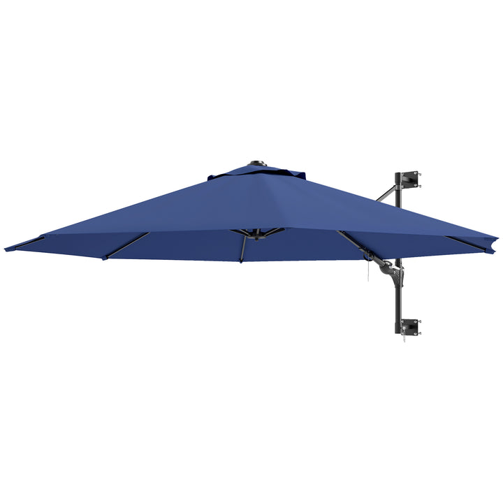Outsunny 9.6 x 9.6 ft Wall Mounted Umbrella with Rotate, Patio Market Umbrella Parasol for Outdoor with Crank, Dark Blue