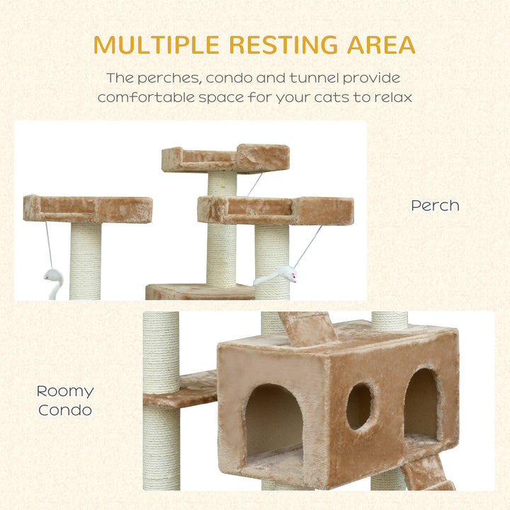 PawHut 71-Inch Cat Tree Furniture Pet Tower House with Scratch Post and Condo, Beige