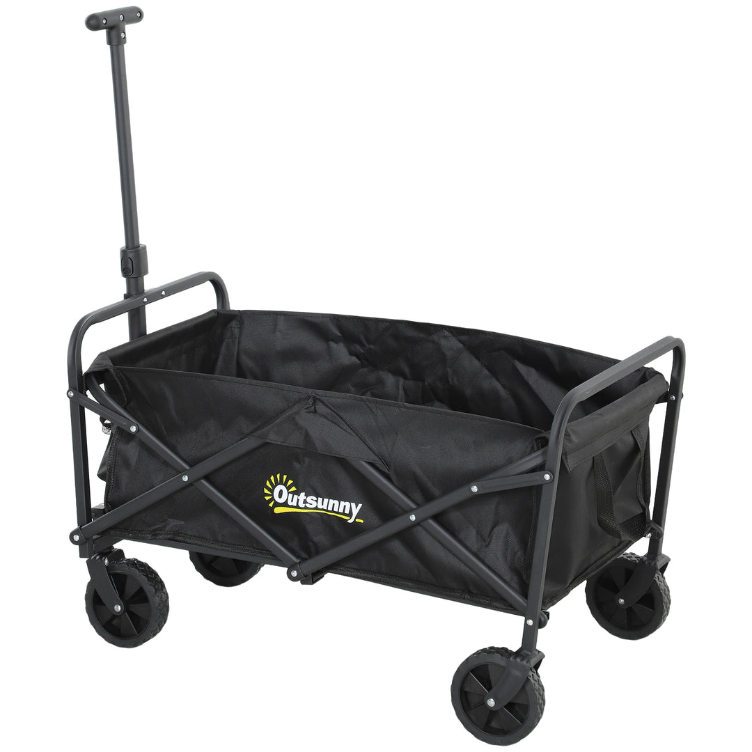 Outsunny Collapsible Folding Garden Cart, Heavy Duty Lawn Wagon with Universal Wheels and Adjustable Handle, Black