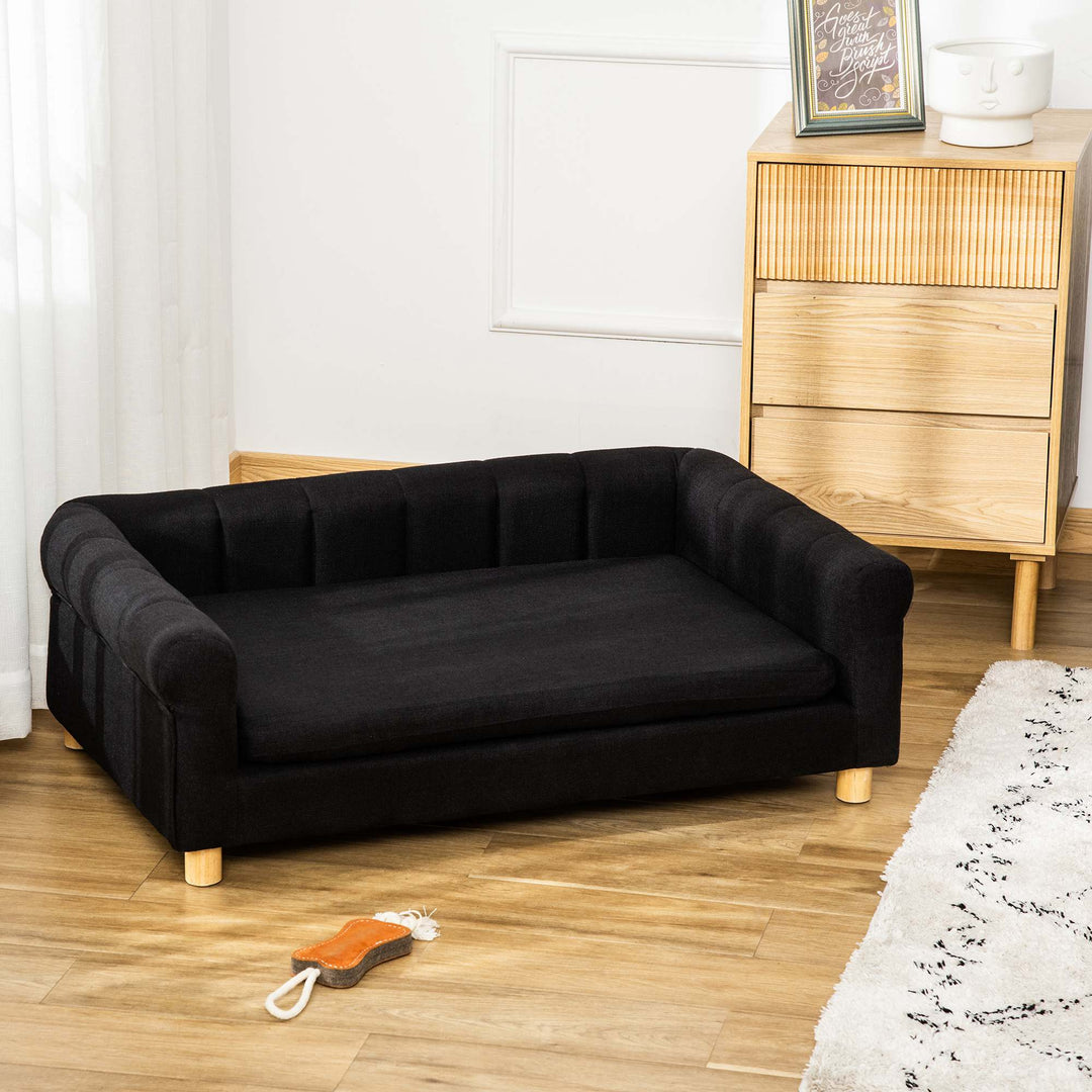 PawHut Modern Pet Sofa Cat or Medium Large Dog Couch W/ Removable Seat Cushion, Black