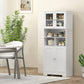HOMCOM 57" Kitchen Pantry, Freestanding Pantry Storage Cabinet with Glass Doors, Adjustable Shelves, Open Compartments, White
