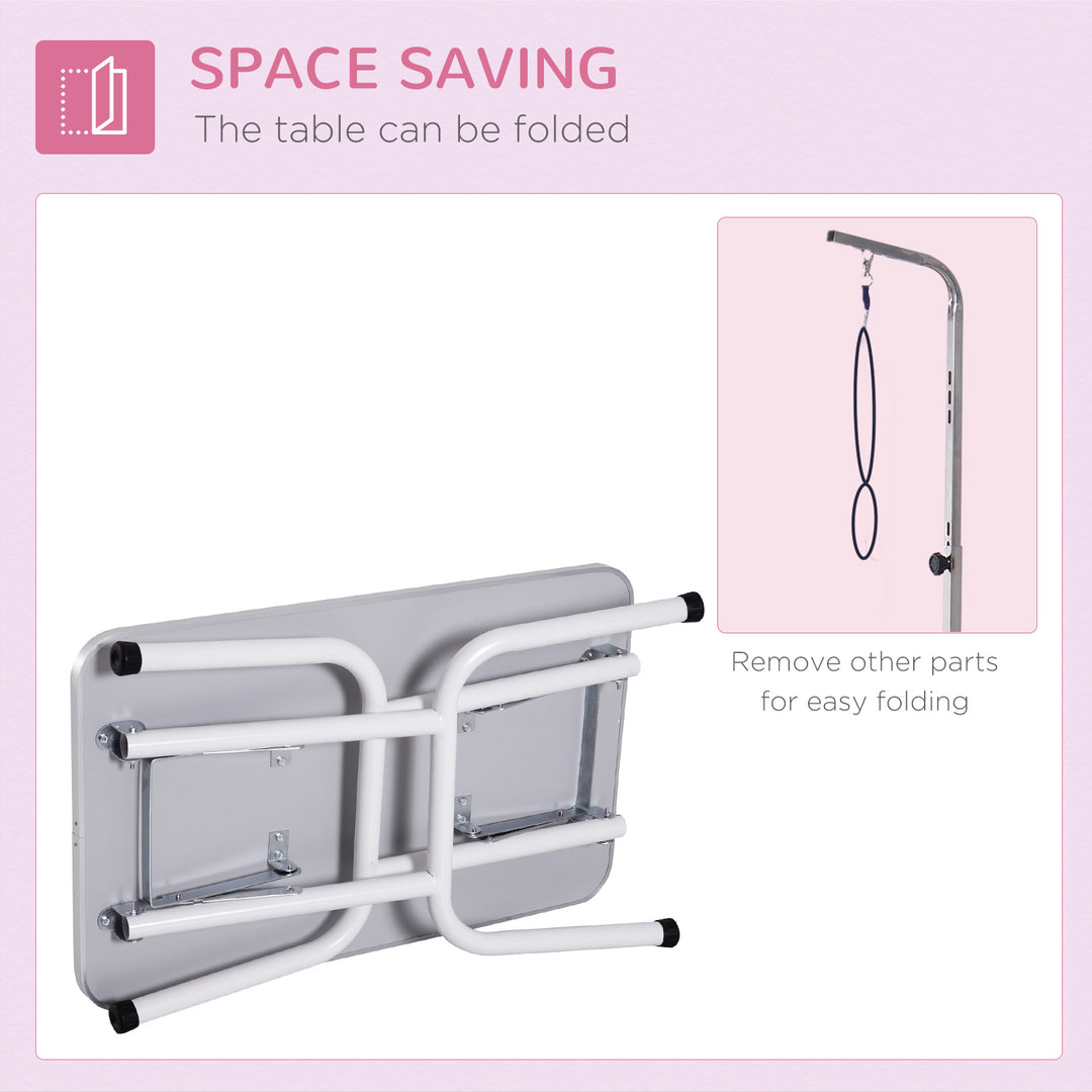 PawHut Foldable Pet Grooming Table for Dogs Cats with Adjustable Arm, Non-slip Surface, Black