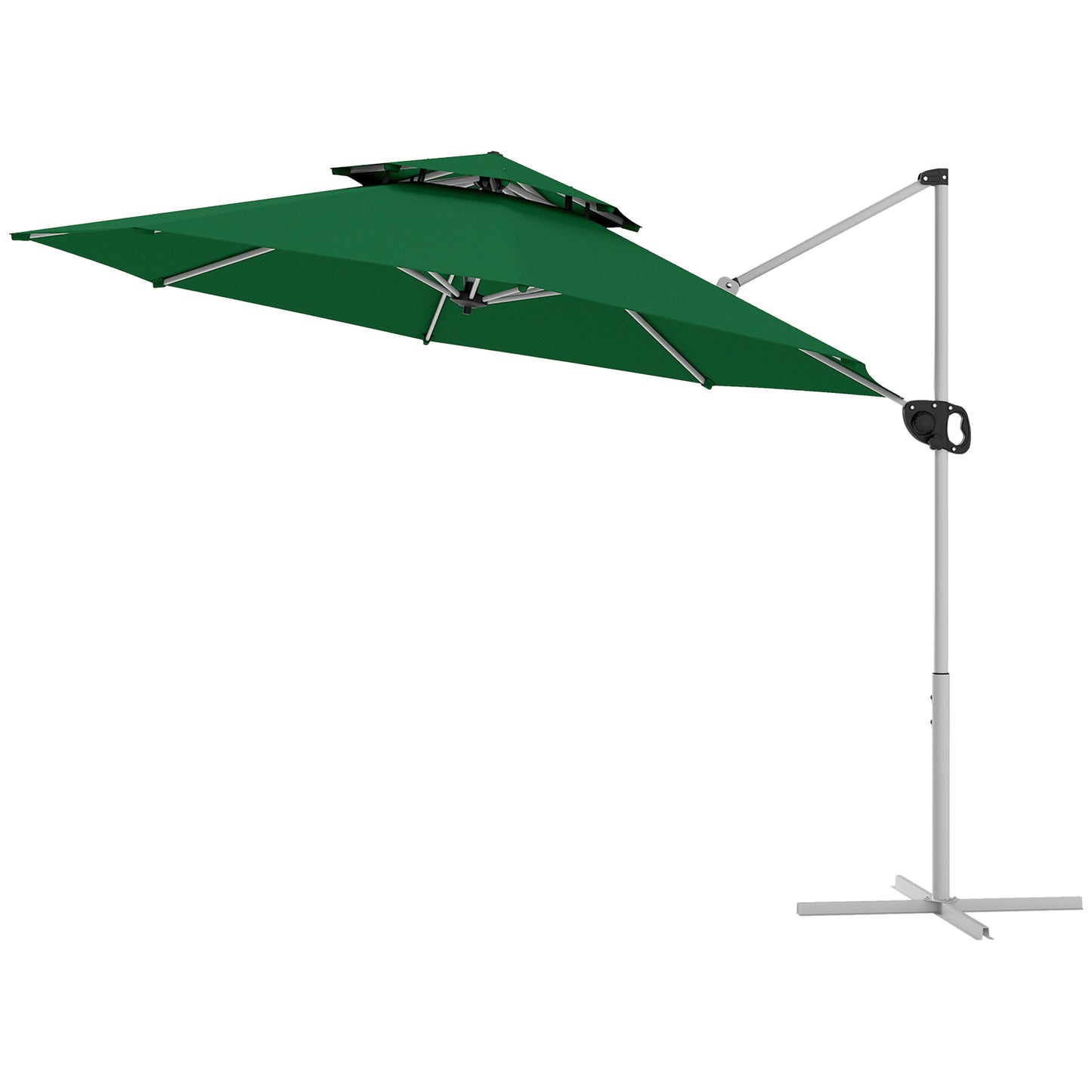 Outsunny 10 FT Cantilever Patio Umbrella with 360Â° Rotation & Adjustable Height, Cross Base, Crank and Tilt, Dark Green