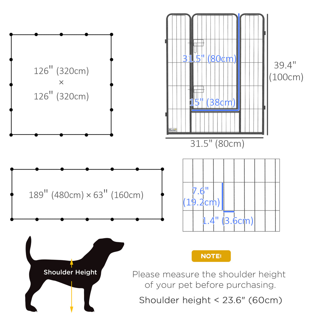PawHut 16 Panel 39" Height Heavy Duty Dog Playpen for Small Medium Large Dogs, Grey